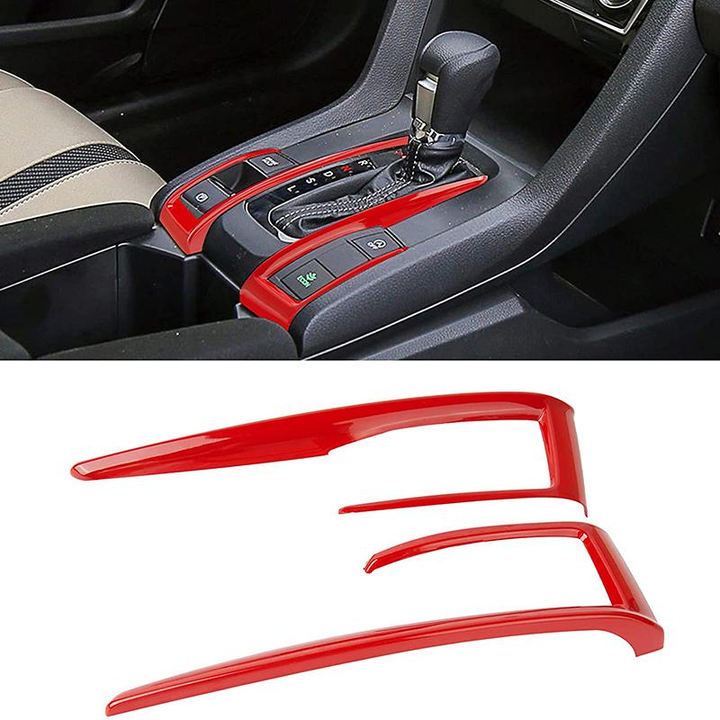 Red ABS Center Console Gear Shift Panel Frame Cover Trim Decoration Moulding For Honda Civic 10th Gen 2016-2021 Auto Car Accessories