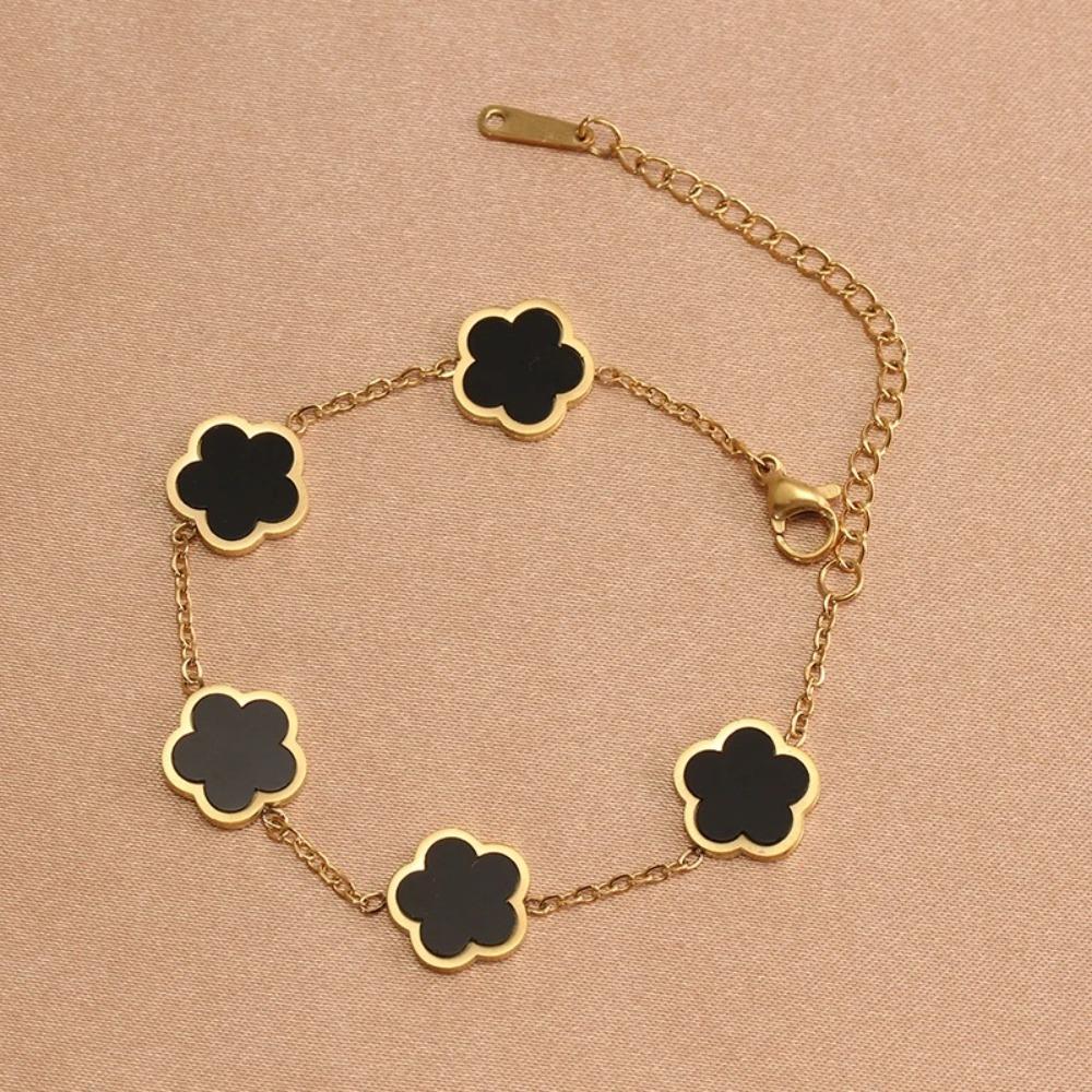 Classic Four-Leaf Clover Series Bracelet - Multi-color Shell / Enamel Gold-plated Jewelry, Vintage Elegant Niche Design Accessor