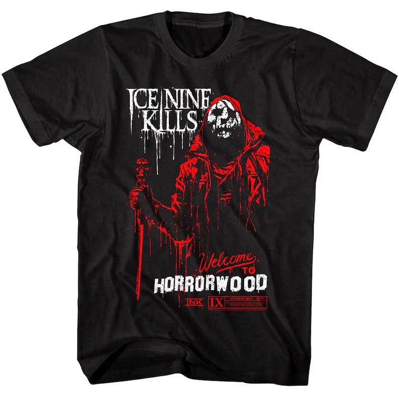 Ice Nine Kills Men039s T Shirt Welcome to Horrorwood Graphic Tee Unisex T-Shirt XXXXL