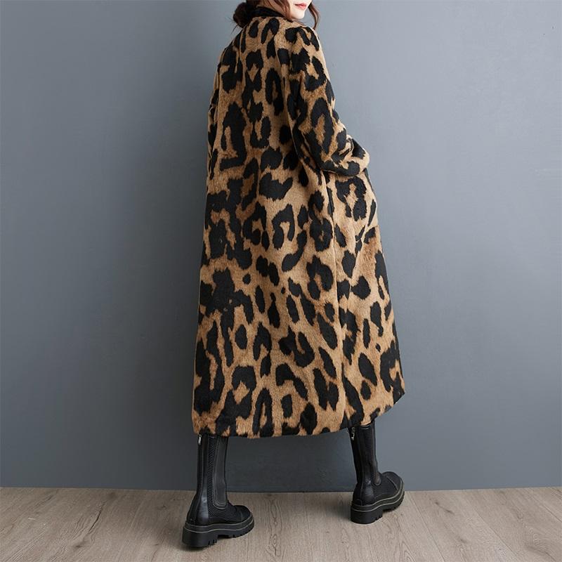 Oversized Vintage Leopard Casual Løs Lang Vår Høst Frakk for kvinner Jakke Klær Yttertøy
