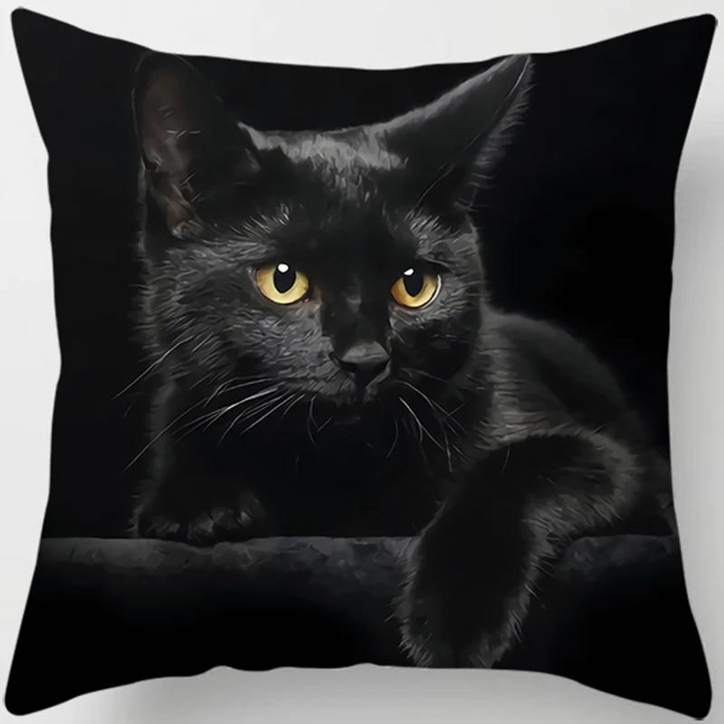 Decoracin Del Hogar Funda De Almohada De Gato Negro Impresin Decorativa Funda De Cojín De Sof De Coche Cuadrado En Forma