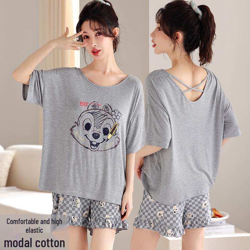Women's Plus Size Short Sleeve Modal Cotton Pajama Set - Lightweight and Suitable for Outdoor Wear