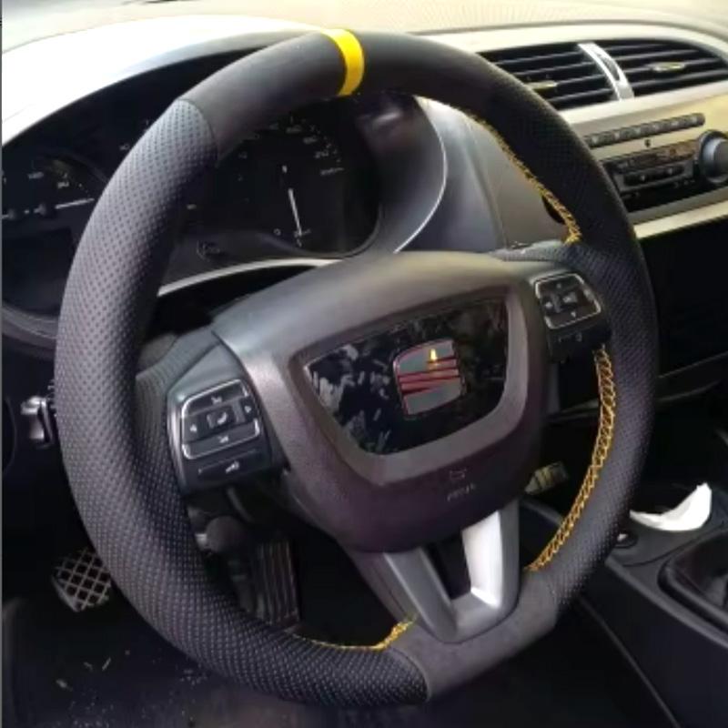 Hand-stitch Black Leather Suede Car Steering Wheel Cover Interior for SEAT Leon Alhambra Toledo Altea 2009-2012 Car Accessories