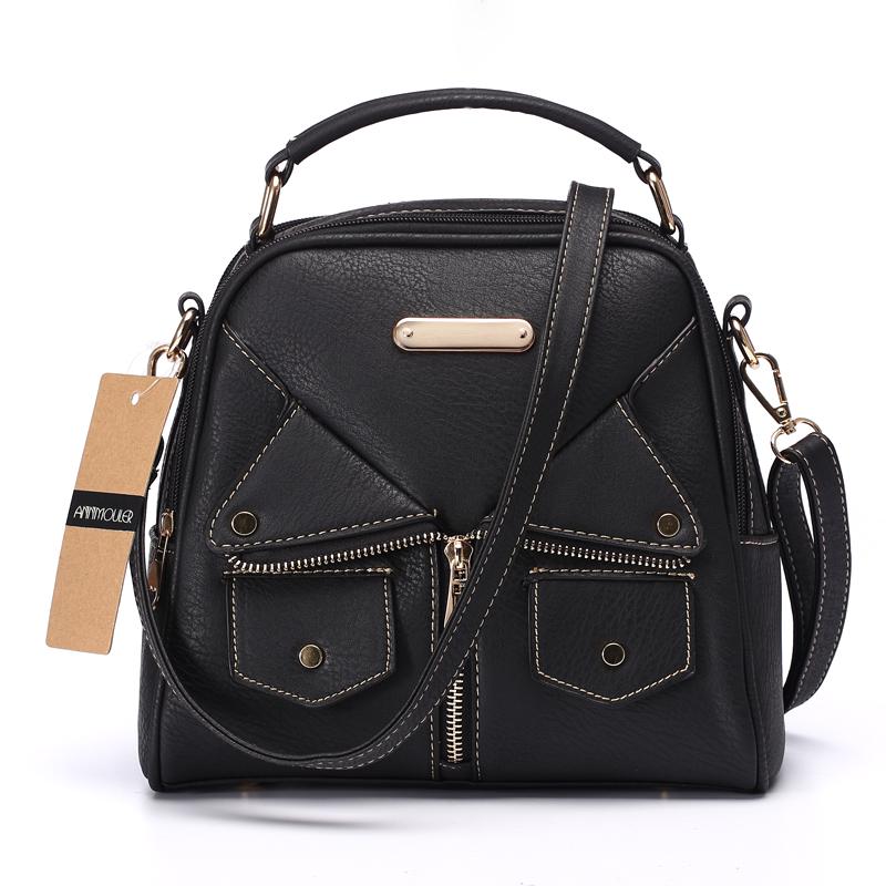 

Annmouler Brand Women Shoulder Bag Designer Handbag Pu Leather Pu Leather Double Zipper Tote Bag Brown Black Messenger Bag чёрный