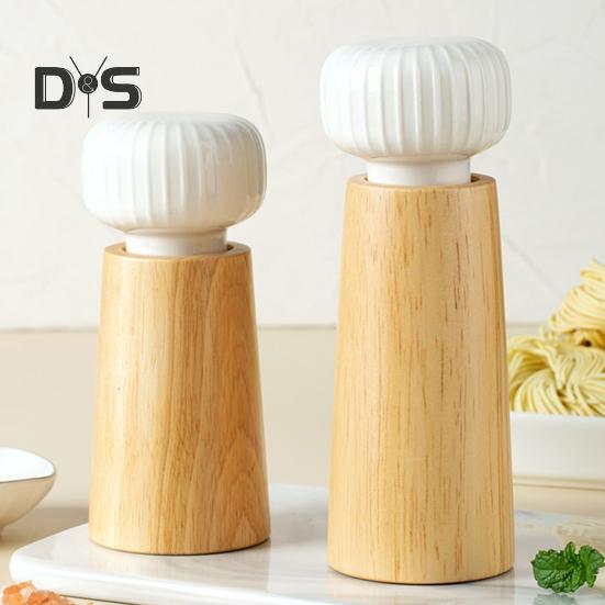 Wooden Pepper Grinder Manual Salt And Pepper Mill Adjustable Coarse-grained Grinder Refillable Salt Mill with Ceramic Lid for Salt Pepper
