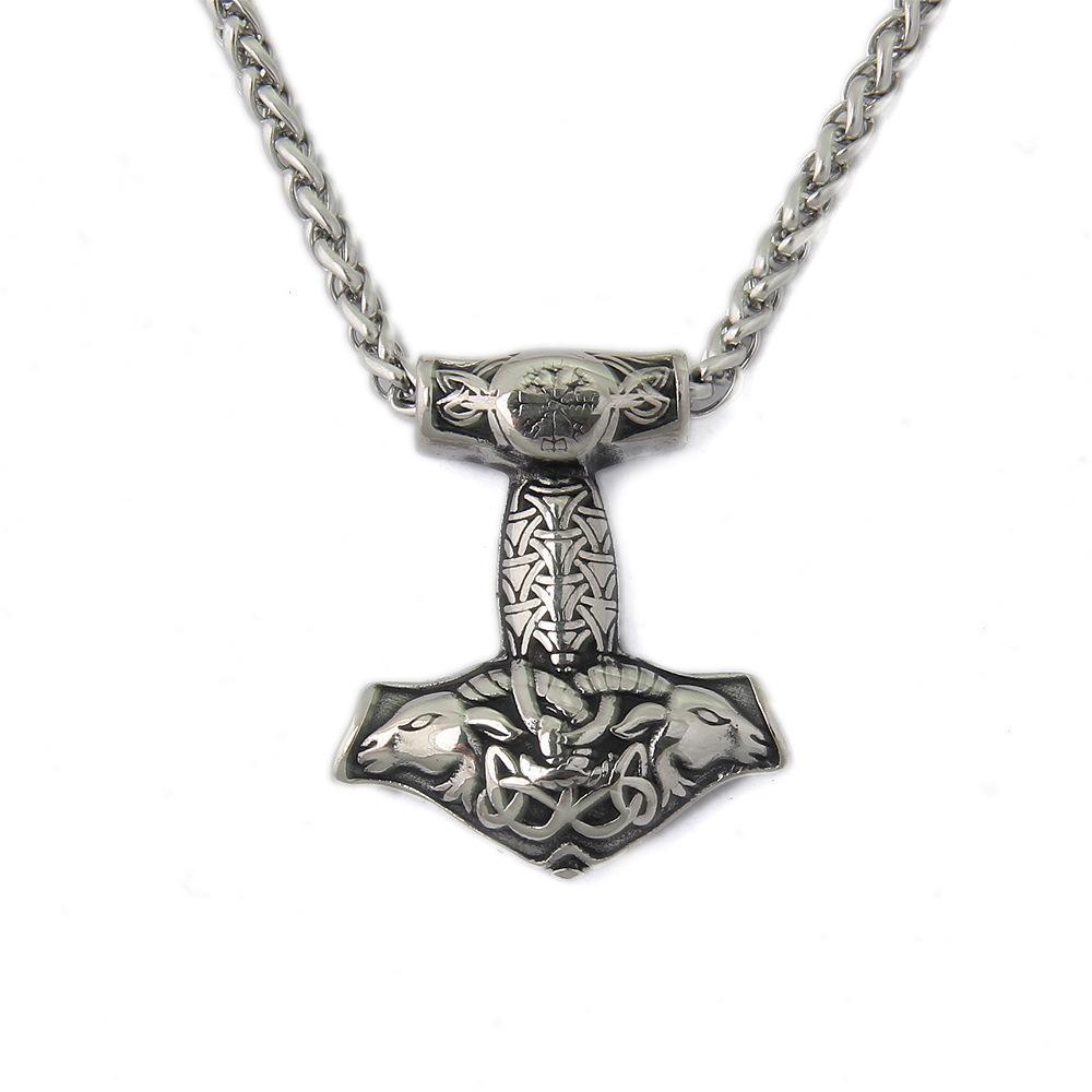

Ожерелье из нержавеющей стали «Молот Тора» — подвеска «Мьёльнир Одина в виде козла с символом Ирминсула» для языческих украшений викингов, подарки для мужчин Single Pendant