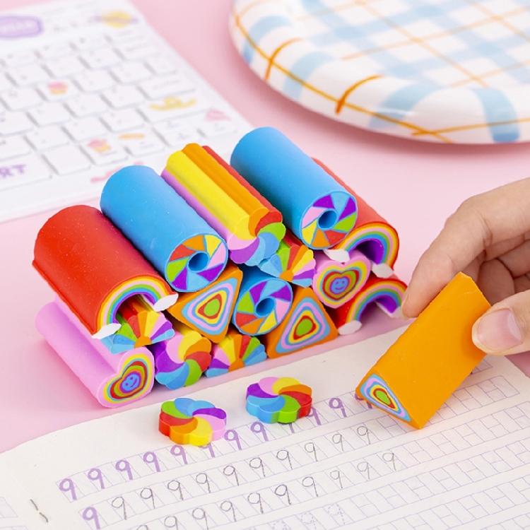 6 Pcs Pencil Erasers Back to School Erasers Rainbow Erasers Love Heart Eraser Reward Gift For Kids Writing Correction