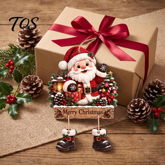 Rustic Xmas Wall Plaque Christmas Wooden Hanging Sign, Decorative with Hemp Rope, 2D Gift for Friends Flat Tree Pendant Holiday Home Door Fireplace