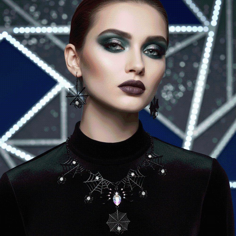 Rhinestone Gothic Spider Necklace Dark Gothic Black Choker Necklace  Witch Costume