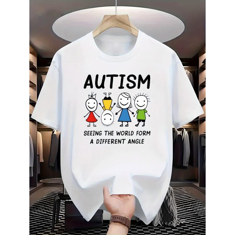 European Size 2026 Summer New Fashion Simple Autism Print Soft Crew Neck T-Shirt