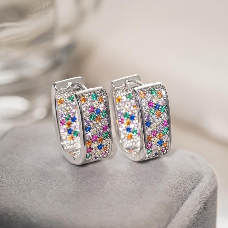 CAOSHI Colorful Cubic Zirconia U Shape Hoop Earrings for Women Brilliant Party Jewelry Elegant Daily Wearable Female Accessories