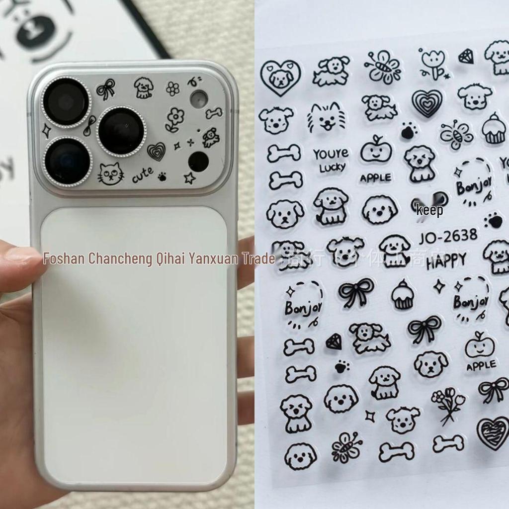 Handbemalte Graffiti-Kätzchen & Welpen Nagelkunst-Aufkleber - Niedliche Katzenpfoten- & Englische Decal-Muster