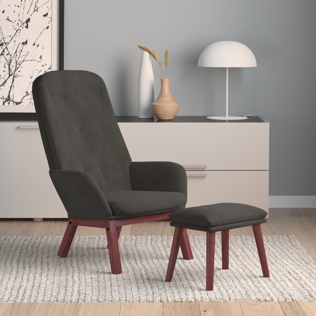 Relax Chair with Footstool Dark Gray Velvet
