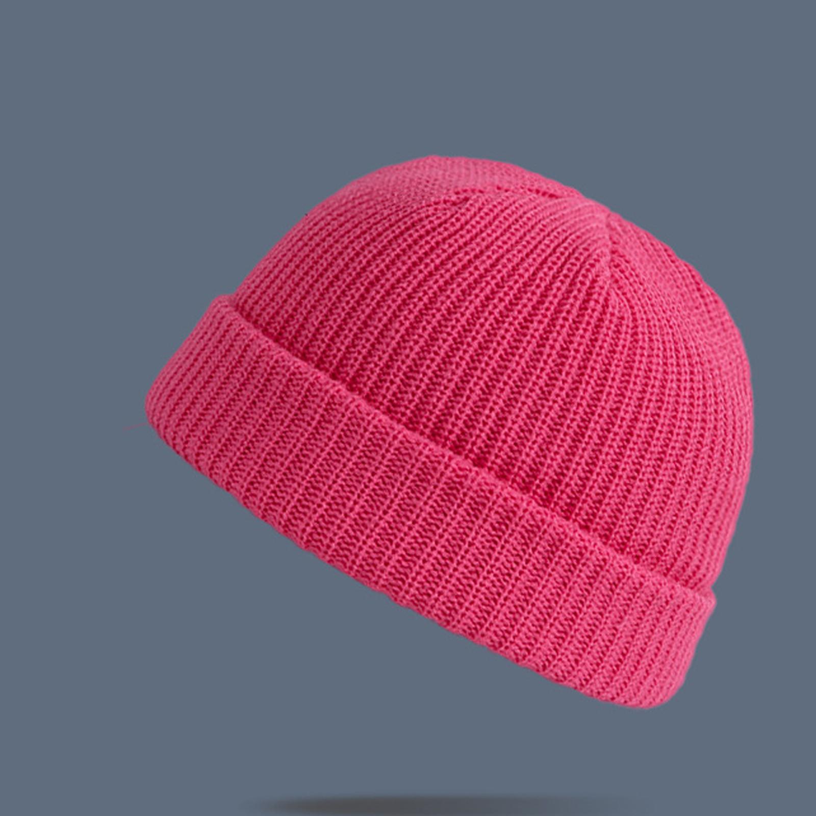 

Унисекс модная теплая зимняя повседневная вязаная шапка однотонная универсальная толстая шапка One Size розовый