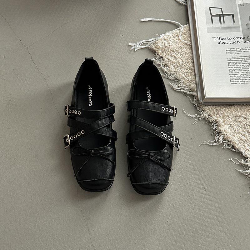 

Модные универсальные балетки Французские ретро туфли одинарные Дизайнерские туфли Квадратный носок Перекрестная пряжка Мэри Джейн Женские летние 35 чёрный