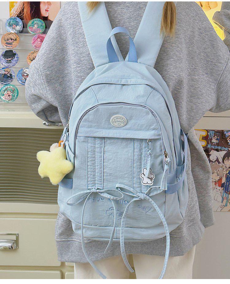 Korean Style Women's Casual Nylon Backpack - Cute, Large Capacity, Solid Color, Fresh Design, Small Laptop Compatible