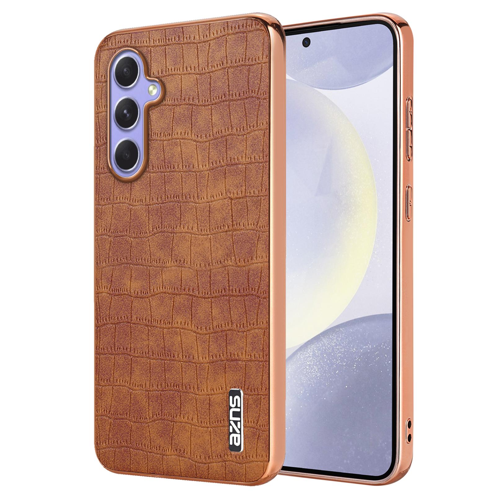 

For Samsung Galaxy A35 5G Case Anti-Drop Crocodile Texture PU+TPU Phone Cover Brown
