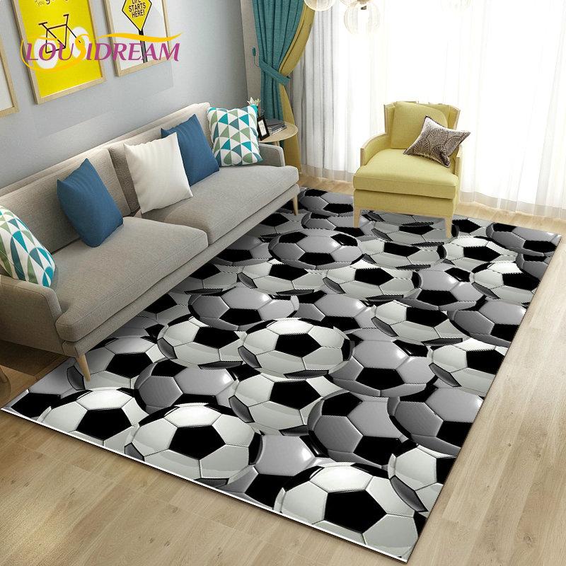 כדורגל כדורגל תלת מימד שטיח אזור ספורט, שטיח לסלון ספת חדר שינה שטיח לדלת קישוט מטבח, משחק לילדים מחצלת רצפה מונעת החלקה