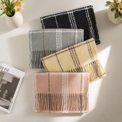 Scarf Women's Autumn and Winter New Style British Retro Plaid Scarf Korean Version Imitation Cashmere Warm and Versatile Shawl