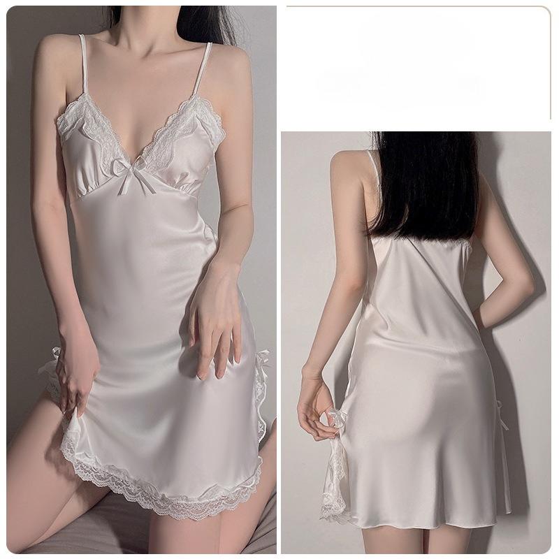 Women’s Sexy Lace Nightdress Cami Nightgown Simple Backless Sleep Dress