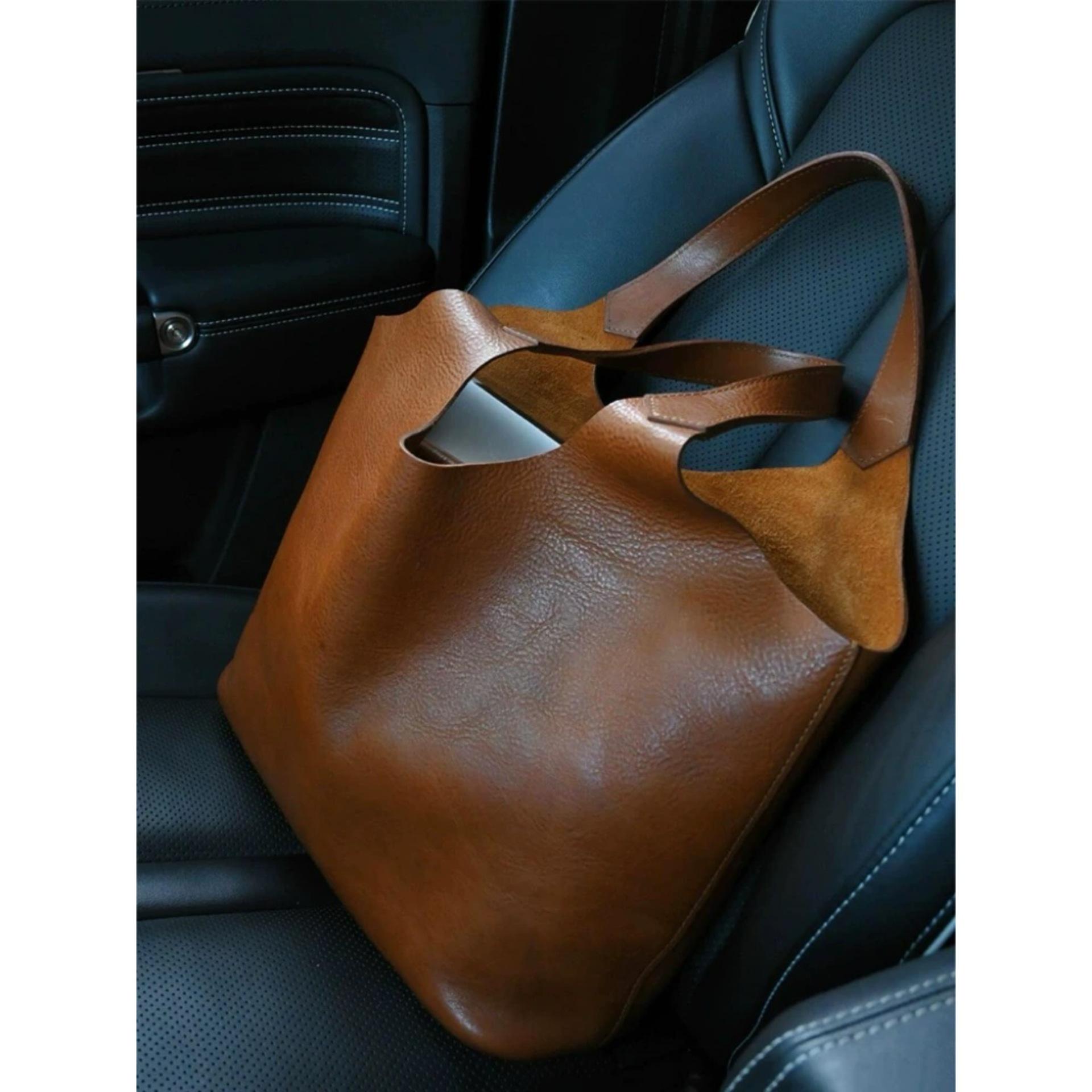 

Simple Large Capacity Tote Bag for Women Unisex Crossbody Shoulder Handbag Casual Commuter Purse коричневый