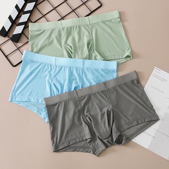 Men Ice Silk Underwear Mid-rise High Elasticity Slim Fit Shorts Briefs Solid Color