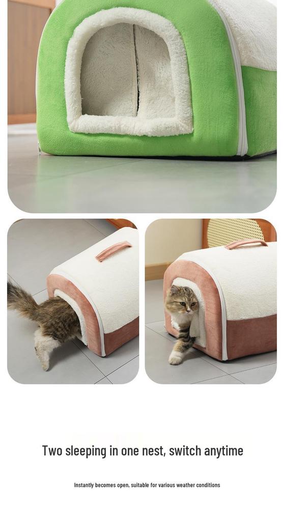 Foldable Dual-Use Cat Bed: Spacious Enclosed Design for All Seasons