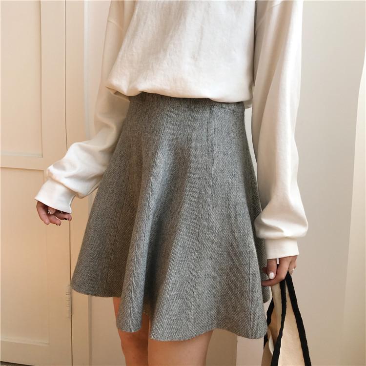 Women's Knitted Midi Skirt Autumn and Winter Yarn High Waist A-line Skirt Pleated Skirt