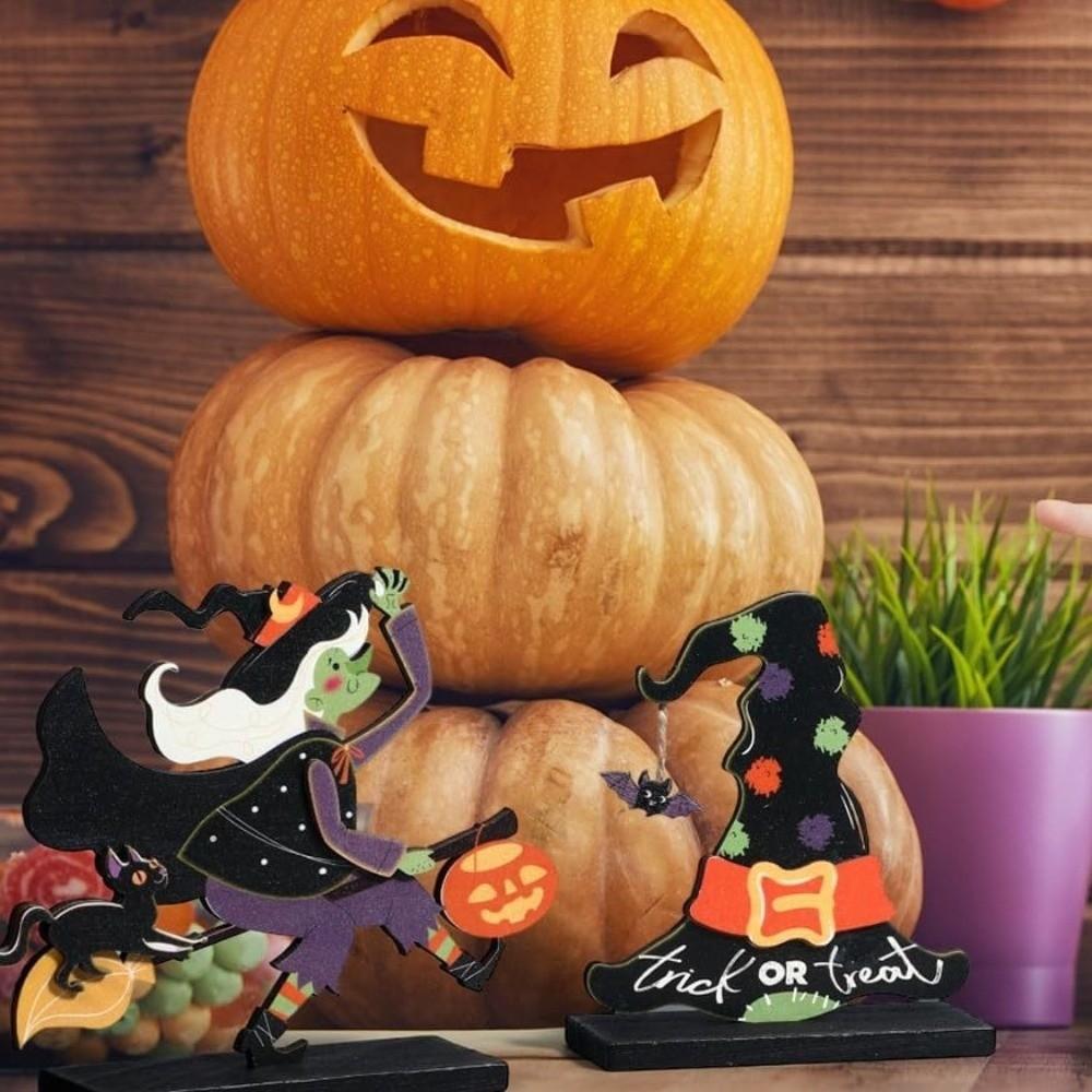 Holz Halloween Holzdeko Handarbeit Langlebig Kürbis Geist Fledermaus Ornamente Frohes Halloween Spaß Tischdekoration