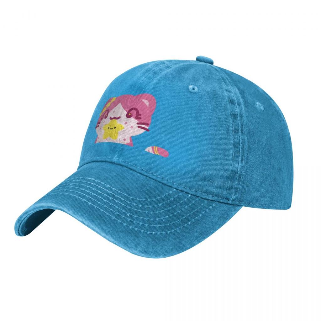 Cute Pink Star Cat Baseball Caps Vintage Denim Washed Headwear Unisex Style Outdoor Running Hats