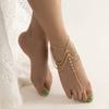 Beach Imitation Crystal Multi-Layer Fringed Chain Foot Decoration, Ethnic Style Bride Anklet With Fingers