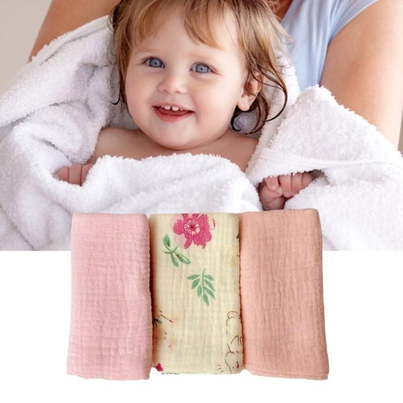 Thick 4 Layer Face Towel Soft Absorbent Baby Square Towel Comfortable Washcloths for Newborns 3pcs Set 25x25cm