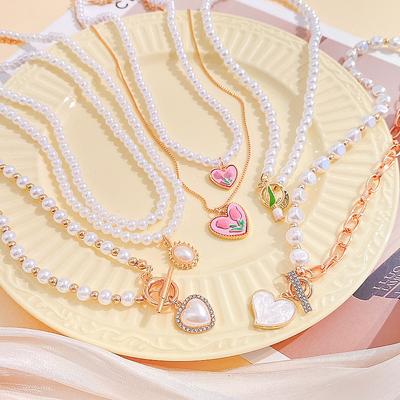 1PCS Heart Imitation Pearl Necklace Romantic Tulip Pendant Necklaces for Women Temperament Clavicular Chain New Trend Jewelry Fashion Gift