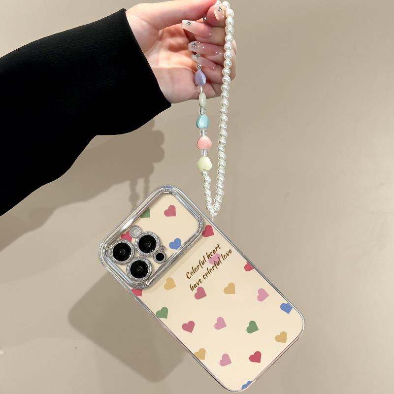 Color love bracelet is suitable for Apple 16promax mobile phone case iphone13 electroplating large window 15 silicone 14