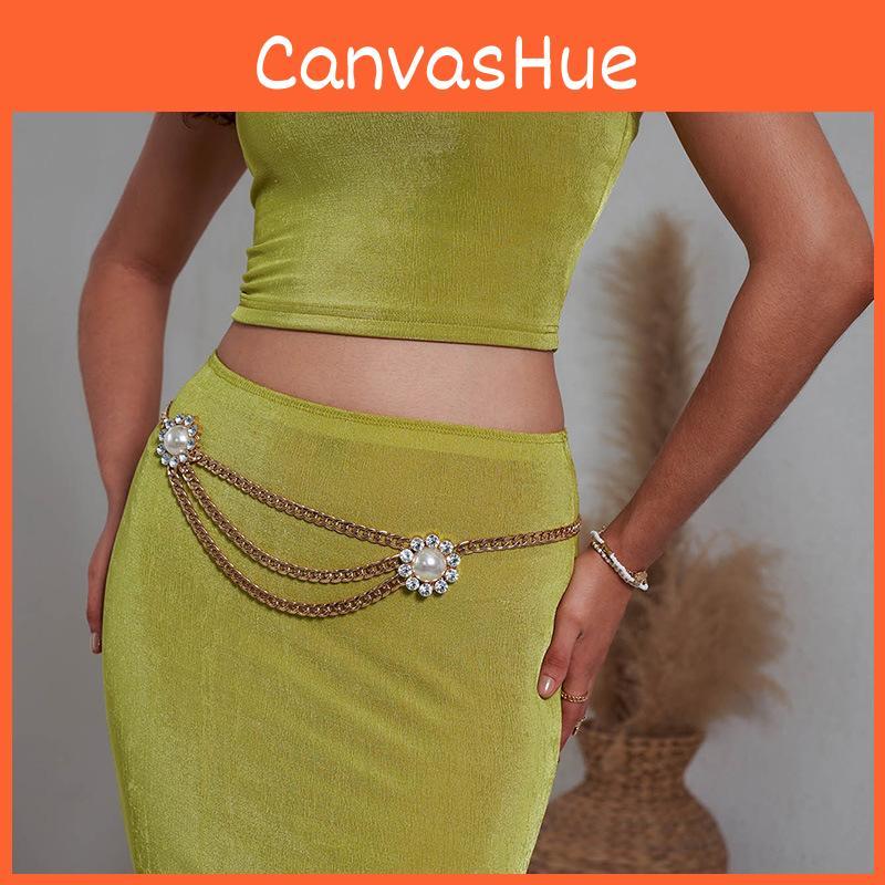 Artificial Pearl Stylish Flower Metal Waist Chain For Women Casual Or Use Formal