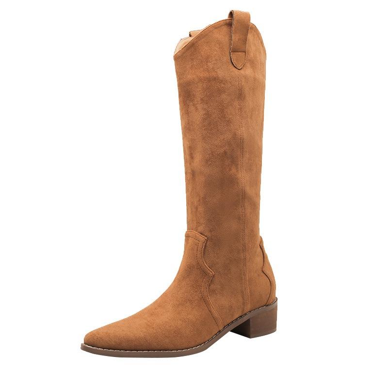 H735-1 Comfortable solid color autumn and winter suede thin fashion boots women's but knee pointed thick heel temperament women's boots new