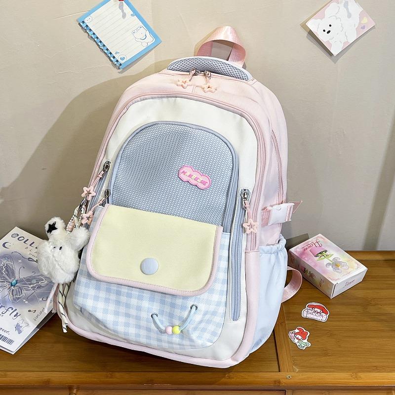 New schoolbag female Korean high value ins dopamine contrasting color college style primary and secondary school students grade backpack