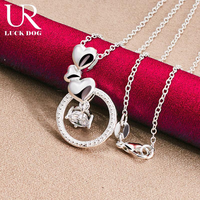 925 Sterling Silver Round Zircon Heart-shaped Pendant Necklace Fashionable Wedding Jewelry