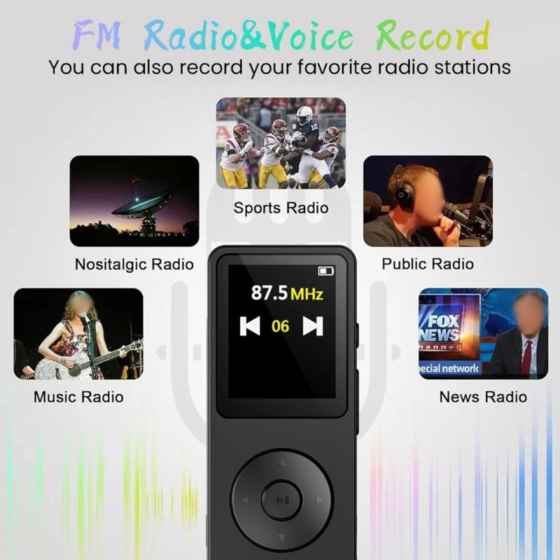 Portable MP3 Player Bluetooth-compatible Wireless Auxiliary Connectivity 1.8Inch Display Music Player E-Book Voice Recorder