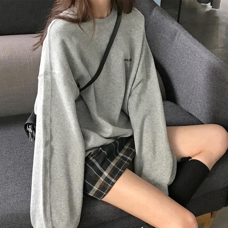 Alphabet Sweatshirt Women's Thin Loose Top Crew Neck Student Casual Pullover