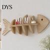 Small Apartment Space Saving Shelf Fish Bone Storage Rack, Wood Wall Mounted Floating Shelf, Ocean Style Bathroom Organizer for Aromatherapy