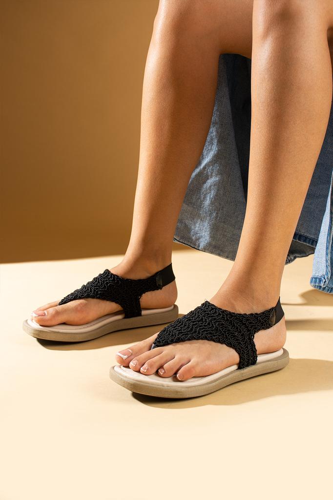 Flip Flops Knitted Patterned Elastic Knitwear Women's Sandals 80-1106-24