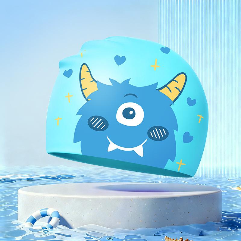 New Children's Cartoon Swimming Cap Cute Dolphin Waterproof Ear Protection Swimming Caps Kids Hot Spring Swimming Equipment