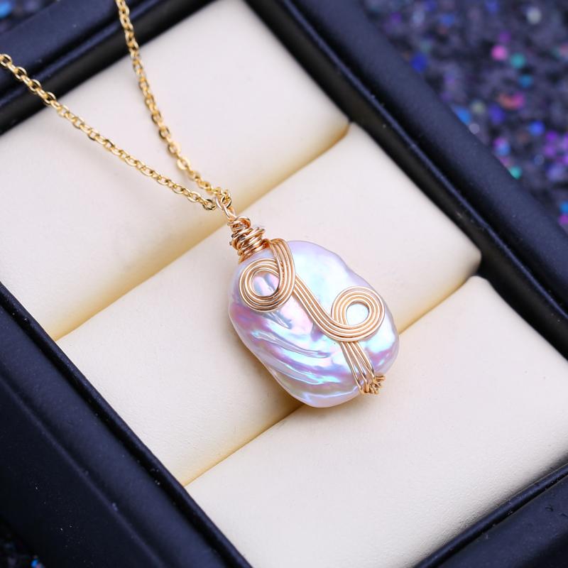 LSOOYH Natural Freshwater Big Baroque Pearl Pendant Classic Square Pendant Necklaces For Women Girl Gift