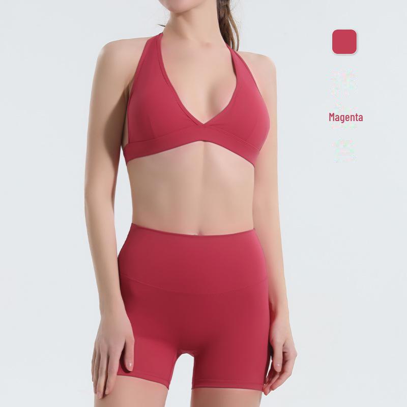 Women's Halter Neck Sports Bra and High Waist Tummy-Lifting Yoga Pants Set with Chest Pad - Quick Dry