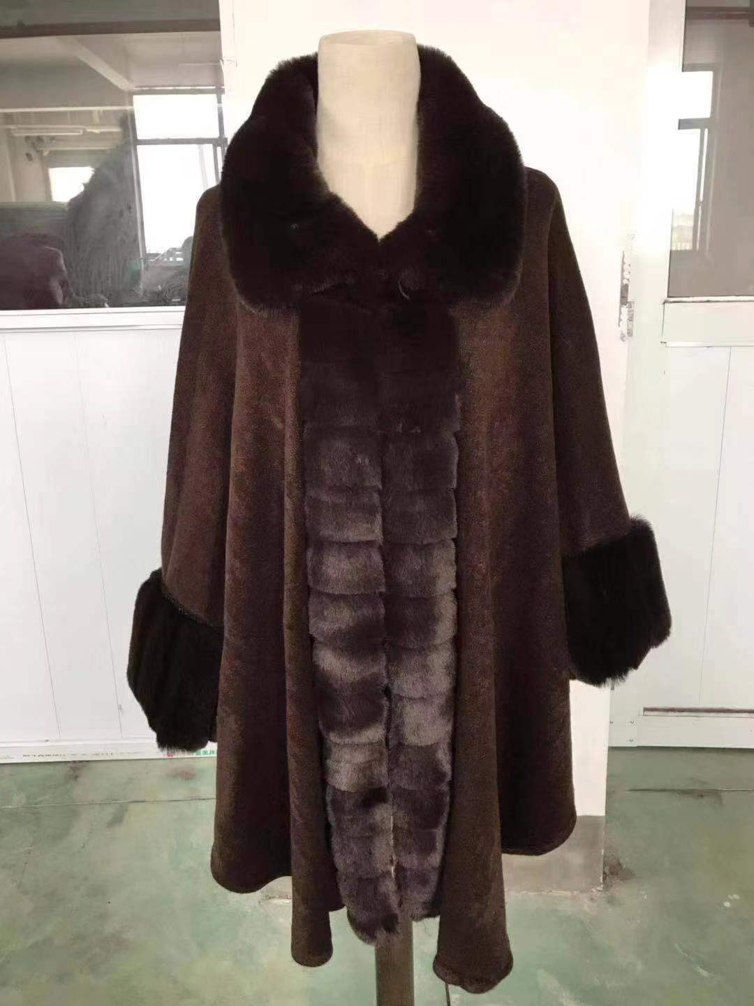

Женский свободный кардиган с воротником из меха кролика большого размера, большая шаль, накидка, куртка 1563 # One Size темно-коричневого