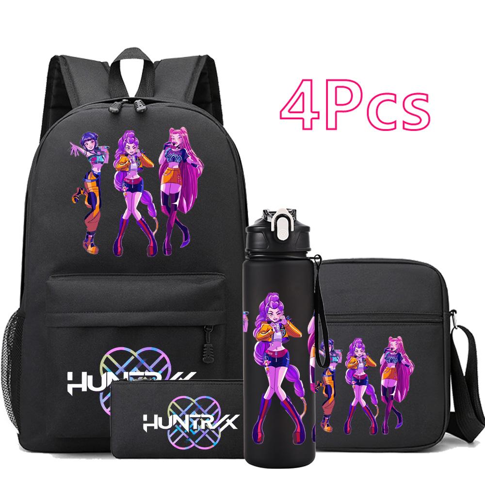 4Pcs/set New Cartoon Kpop Printed Backpack Large Capacity Bookbag Shoulder Bag Case Bag with 750ml Water Bottler Boy Girl School Bag Kid Gift