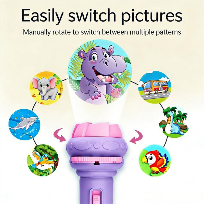 Cartoon Projection Flashlight For Kids 7 Cards 56 Patterns Children Fun Light Bedtime Projector Educational Toys For Boys Girls