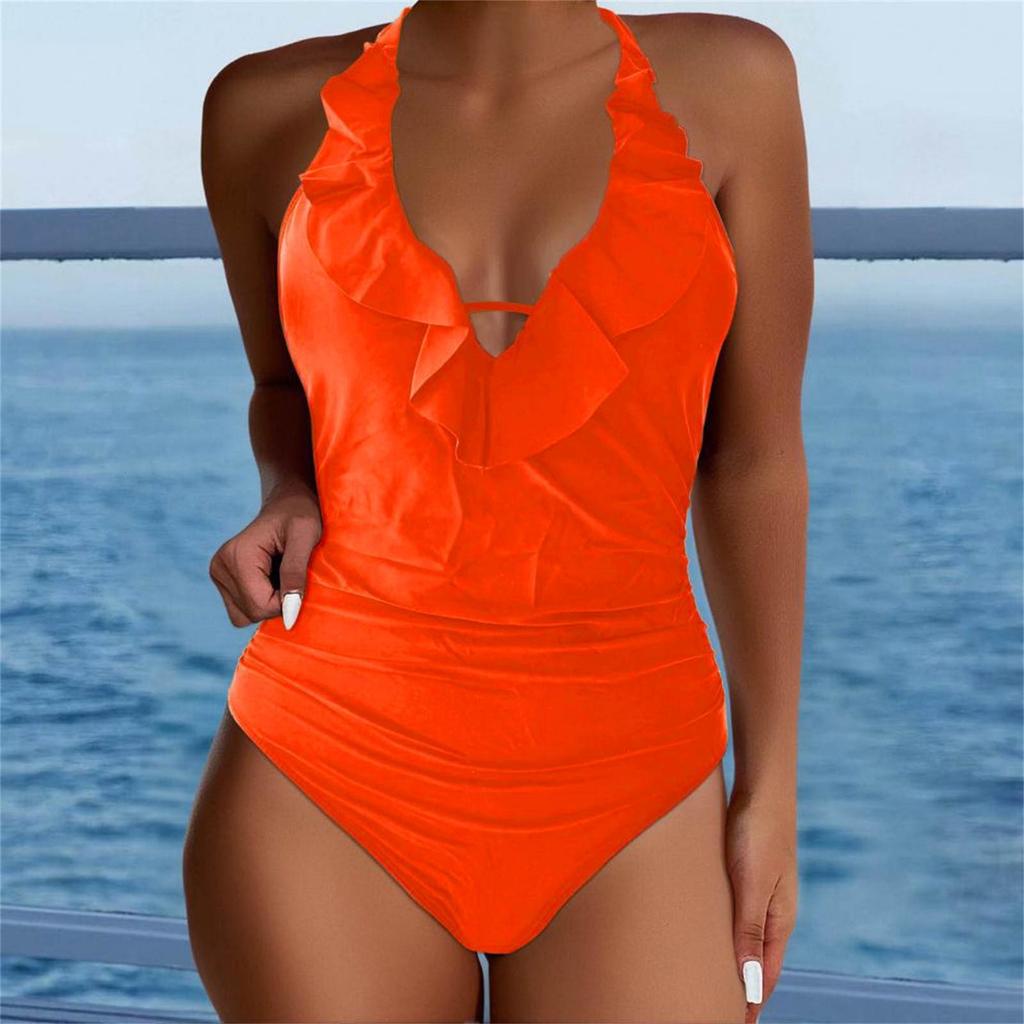Women's One-piece Fashion Bikini Solid Colour Sexy With Bra Pads No Steel Bra Swimsuit