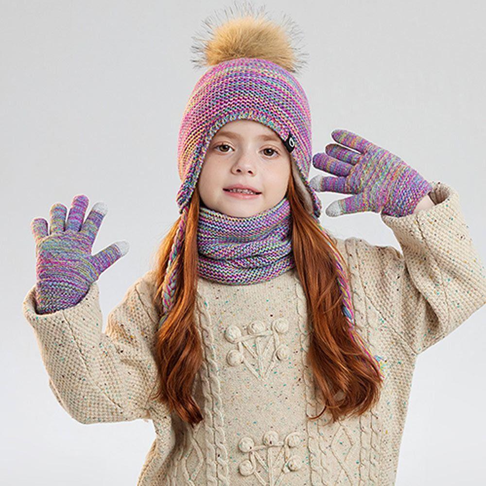 Plush Toddler Bonnet Warm Pompom Knitted Hats Fashion Beanies Hat Children's